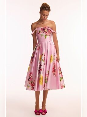 Milla Fit-and-Flare Satin Floral Midi Dress for Cocktail Events